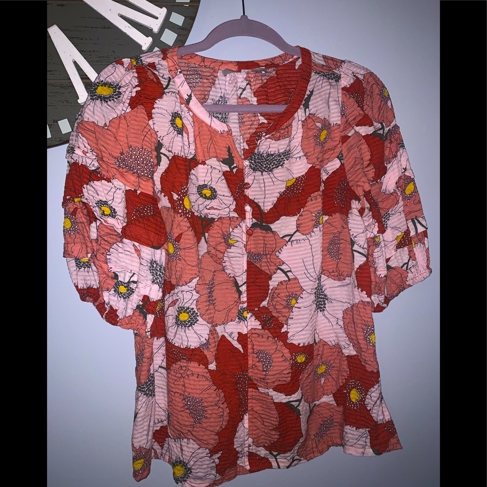 Loft flowered bell sleeve blouse size small